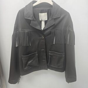 Elegant Black Leather Fringe Jacket
